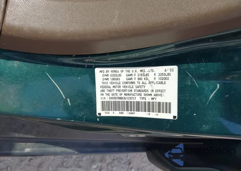 2003 Honda Cr-V Ex z USA, uszkodzony, nr VIN SHSRD788X3U133717